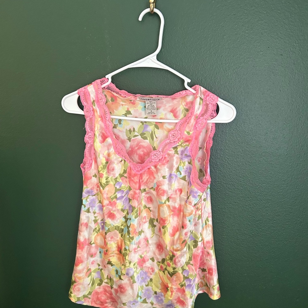 Notations Pink Floral Camisole with Lace Trim
